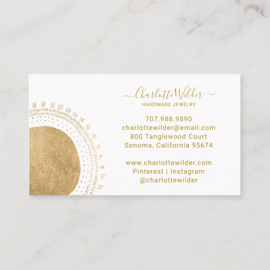 Abstracte gouden cirkel handgemaakte sieraden visitekaartje (Achterkant)