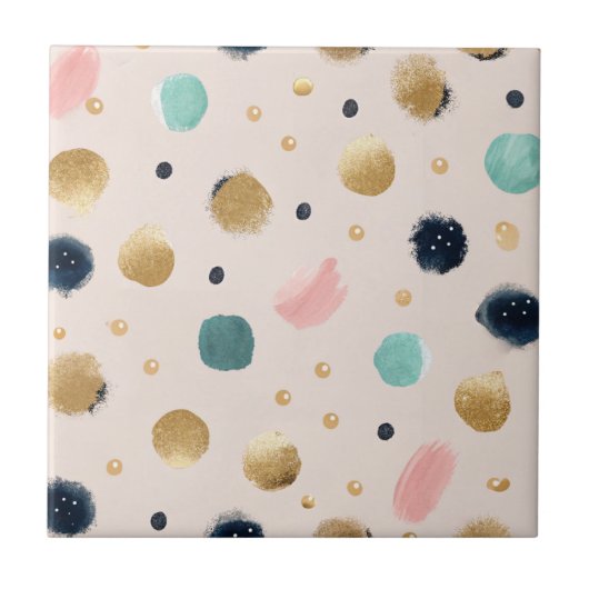 Abstracte gouden en kleurrijke penseelstreekcirkel tegeltje (Voorkant)