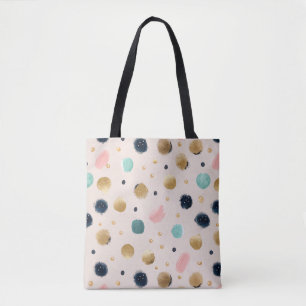 Abstracte gouden en kleurrijke penseelstreekcirkel tote bag