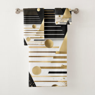 abstracte gouden en zwarte driehoeken badhanddoek  bad handdoek