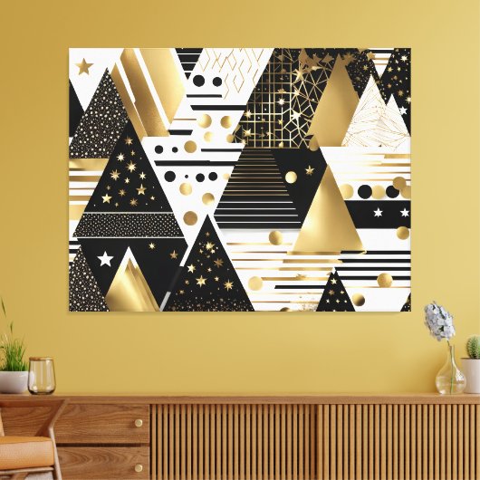 abstracte gouden en zwarte driehoeken canvas print (Insitu (Woonkamer))