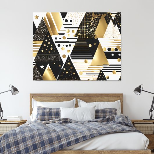 abstracte gouden en zwarte driehoeken canvas print (Insitu (Slaapkamer))