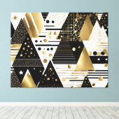 abstracte gouden en zwarte driehoeken canvas print (Insitu (Houten vloer))