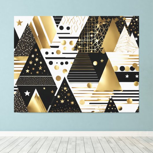 abstracte gouden en zwarte driehoeken canvas print (Insitu (Houten vloer))