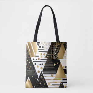 abstracte gouden en zwarte driehoeken canvas tas