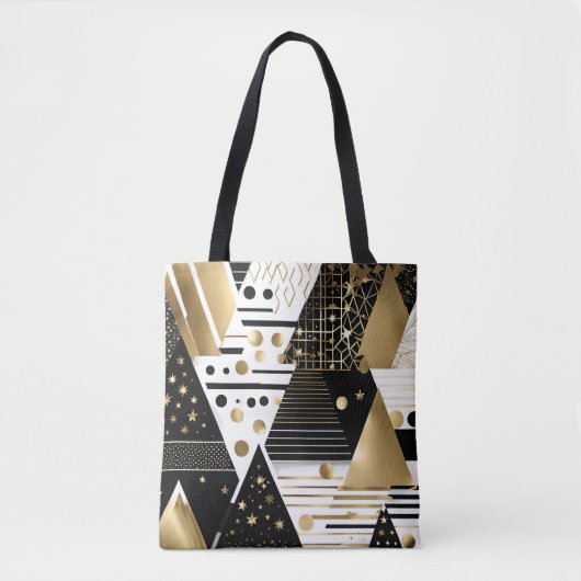 abstracte gouden en zwarte driehoeken canvas tas (Voorkant)