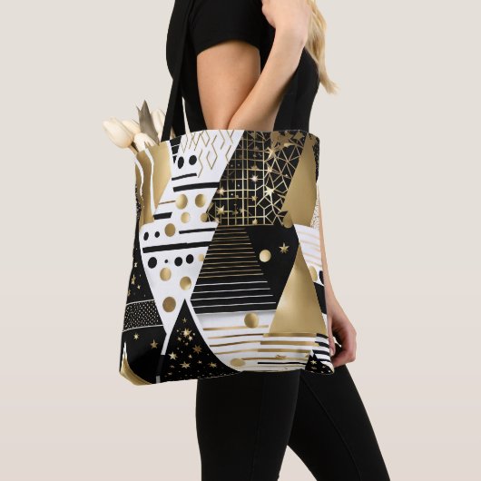 abstracte gouden en zwarte driehoeken canvas tas (Dichtbij)