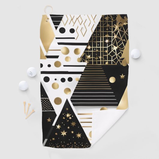 abstracte gouden en zwarte driehoeken golfhanddoek (Insitu)