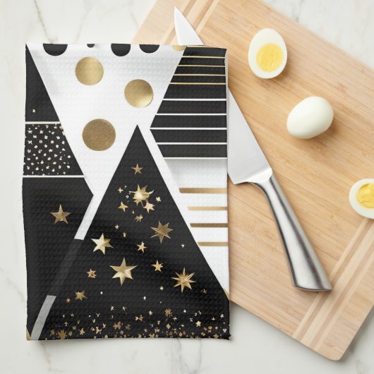 abstracte gouden en zwarte driehoeken keukenhanddo theedoek (Quarter Fold)