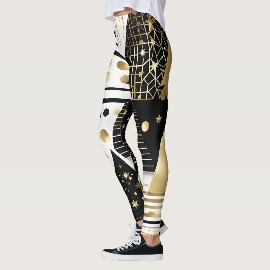 abstracte gouden en zwarte driehoeken leggings (Links)