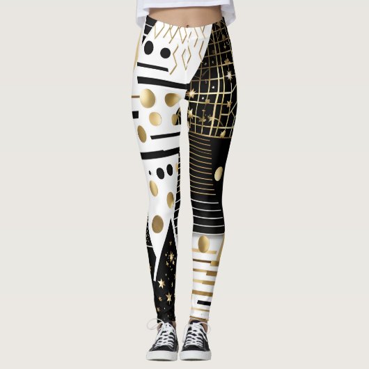 abstracte gouden en zwarte driehoeken leggings (Voorkant)