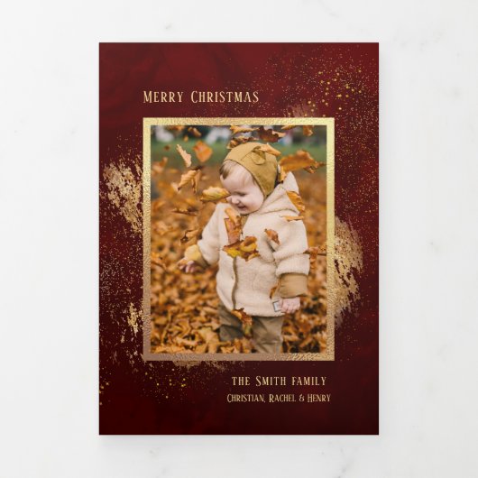 Abstracte gouden enkels op Deep Red Photo Drieluik Kaart (Cover)