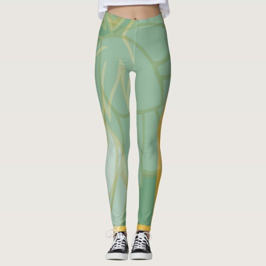 Abstracte gouden Floral Leggings (Voorkant)