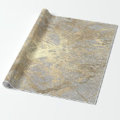 Abstracte gouden Folie Metallic Stroke Silver Grey Cadeaupapier (Uitgerold)