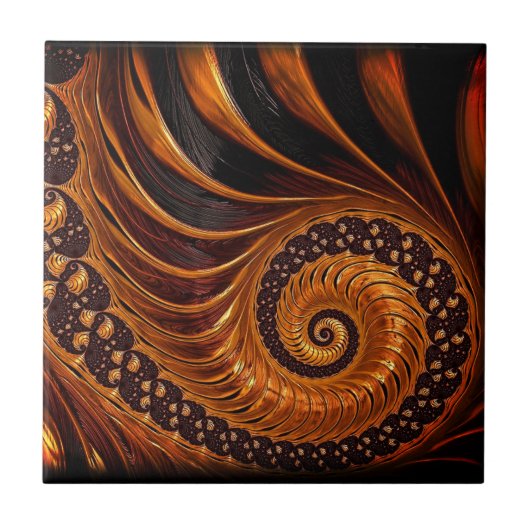 Abstracte gouden fractale keramische Tegel - Zwart Tegeltje (Voorkant)