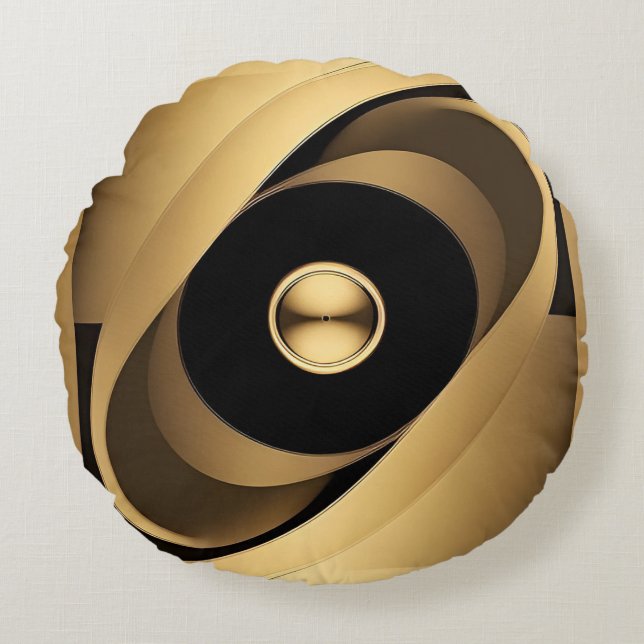 Abstracte Gouden Geometrische Ontwerp Rond Kussen (Voorkant)