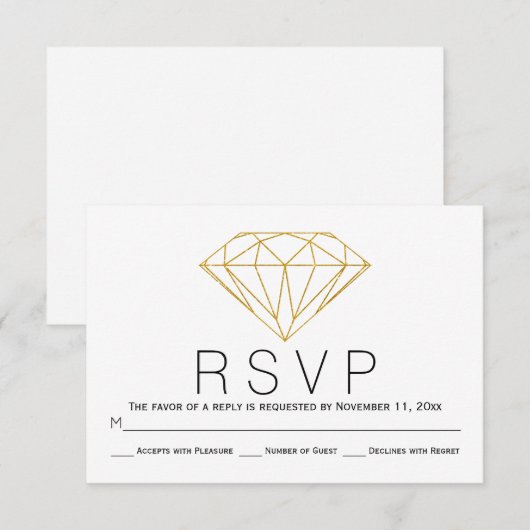 Abstracte gouden glitter diamanten bruiloft RSVP k (Voorkant / Achterkant)