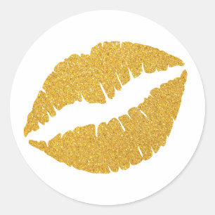 Abstracte gouden glitter lippenstift ronde sticker