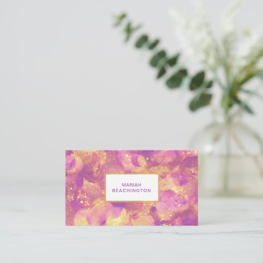 *~* Abstracte Gouden Glitter Paarse Geel Wit Visitekaartje (Staand voorkant)