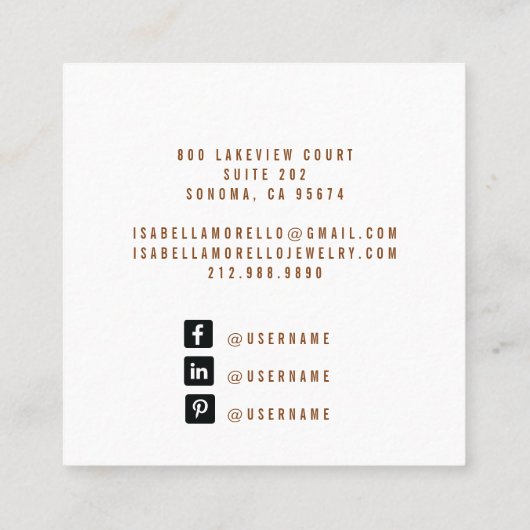 Abstracte Gouden Glitter Script Naam Make-up Artis Vierkante Visitekaartje (Achterkant)