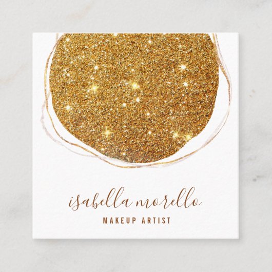 Abstracte Gouden Glitter Script Naam Make-up Artis Vierkante Visitekaartje (Voorkant)