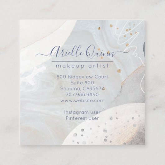Abstracte Gouden Glitter Waterverf Make-up Artist Vierkante Visitekaartje (Achterkant)