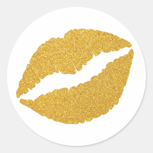 Abstracte gouden glitters lippenstift ronde sticker (Voorkant)