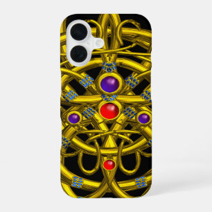 ABSTRACTE GOUDEN KELTISCHE KNOPEN MET EDELSTENEN iPhone 16 HOESJE
