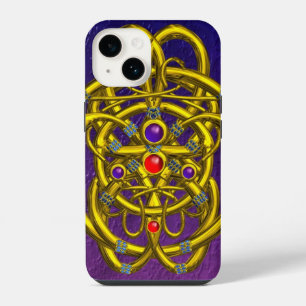 ABSTRACTE GOUDEN KELTISCHE KNOPEN MET EDELSTENEN P iPhone 14 HOESJE