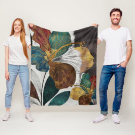 Abstracte gouden lijn bloemkunst met vette bloembl fleece deken
