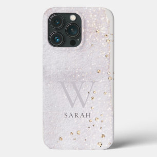 Abstracte Gouden Lila Kwasstreek Monogram Glitters Case-Mate iPhone Case