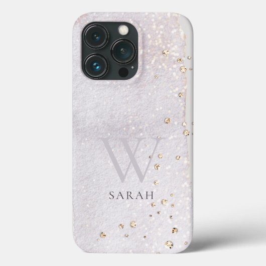 Abstracte Gouden Lila Kwasstreek Monogram Glitters Case-Mate iPhone Case (Achterkant)