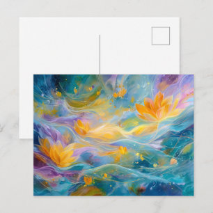Abstracte Gouden Lotus Drijvende Bloemen Briefkaart