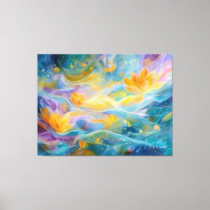 Abstracte Gouden Lotus Drijvende Bloemen Canvas Afdruk