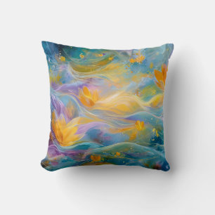 Abstracte Gouden Lotus Drijvende Bloemen  Kussen