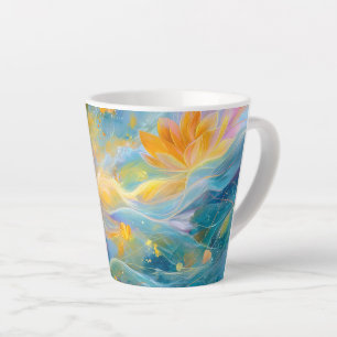 Abstracte Gouden Lotus Drijvende Bloemen Latte Mok