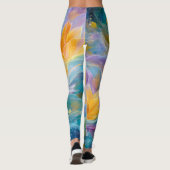 Abstracte Gouden Lotus Drijvende Bloemen Leggings (Achterkant)