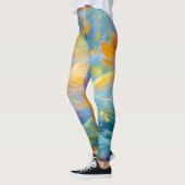 Abstracte Gouden Lotus Drijvende Bloemen Leggings (Links)