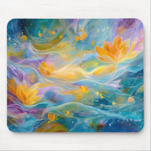 Abstracte Gouden Lotus Drijvende Bloemen Muismat