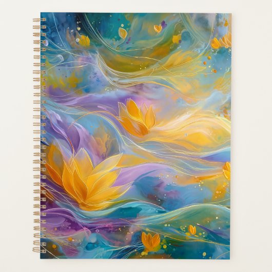Abstracte Gouden Lotus Drijvende Bloemen Planner (Voorkant)