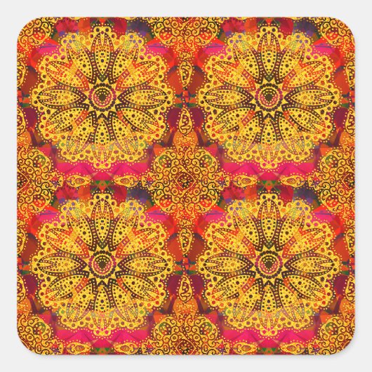 Abstracte Gouden Mandala Vierkante Sticker (Voorkant)