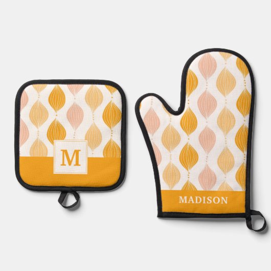 Abstracte gouden ogeenpatroonachtergrond ovenwant & pannenlap set (Voorkant)