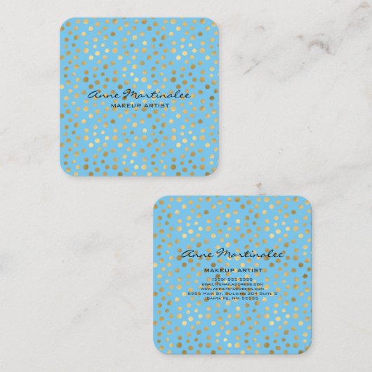 Abstracte gouden oliepunten op blauw vierkante visitekaartje (Voorkant / Achterkant)