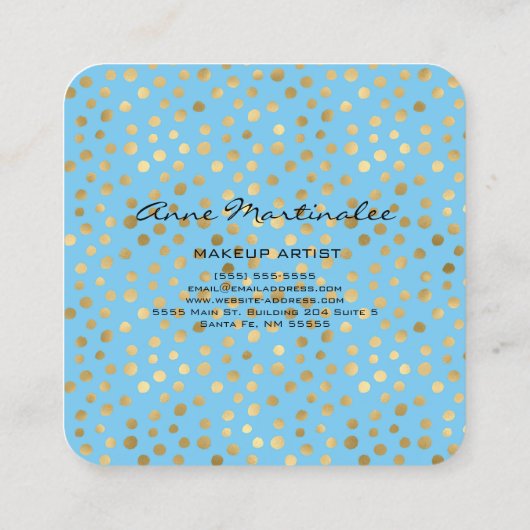 Abstracte gouden oliepunten op blauw vierkante visitekaartje (Achterkant)