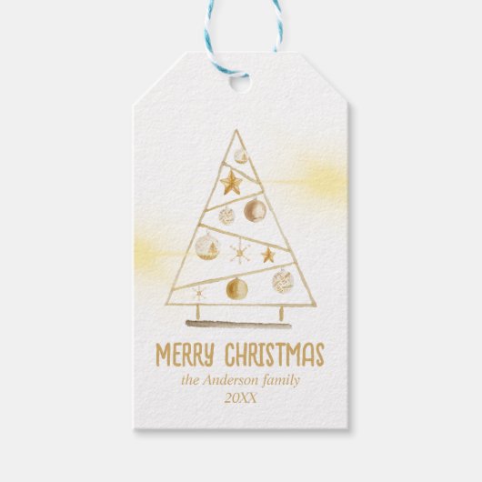 Abstracte Gouden Ornamenten Boom Vrolijk Kerstfees Cadeaulabel (Voorkant)