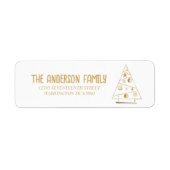 Abstracte Gouden Ornamenten Boom Vrolijk Kerstfees Etiket (Voorkant)