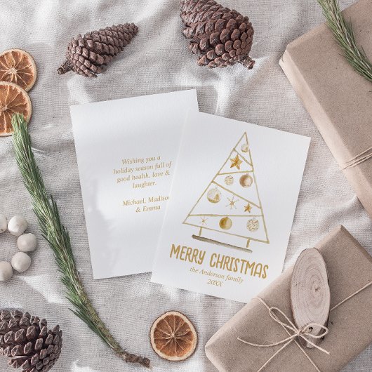 Abstracte Gouden Ornamenten Boom Vrolijk Kerstfees Feestdagenkaart