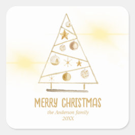 Abstracte Gouden Ornamenten Boom Vrolijk Kerstfees Vierkante Sticker