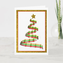 Abstracte gouden, rode en groene kerstboom feestdagen kaart