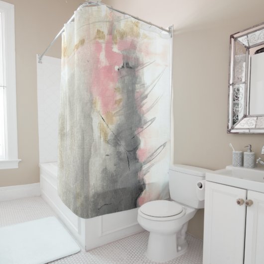 Abstracte gouden roze kunstschildering douchegordijn (In situ)